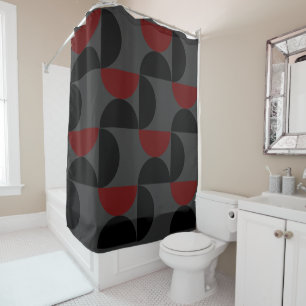 Mid-Century Modern Red Black and Grey    Shower Curtain