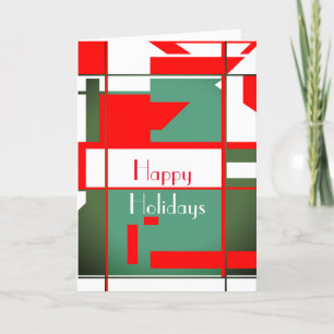 Mid-Century Modern Red Green Shades White Holiday Card