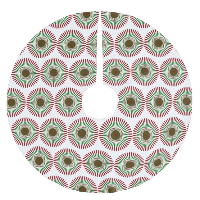 Mid-century Modern Red & Green Snowflake Brushed Polyester Tree Skirt (Front)