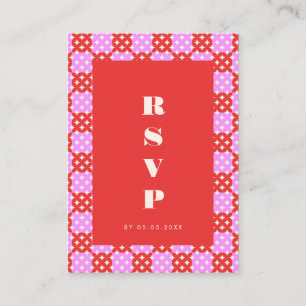 Mid Century Modern Red Pink QR Code RSVP Card