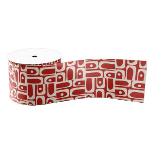Mid Century Modern Red Piquet Abstract Pattern Grosgrain Ribbon