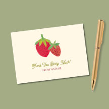 Mid-Century Modern Red Strawberry Hand-Illustrated