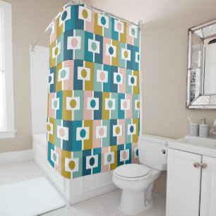 Mid Century Modern Rektangel Geometric Pattern Shower Curtain