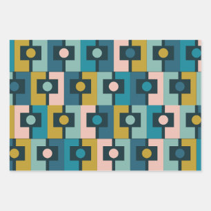 Mid Century Modern Rektangel Geometric Pattern  Wrapping Paper Sheet