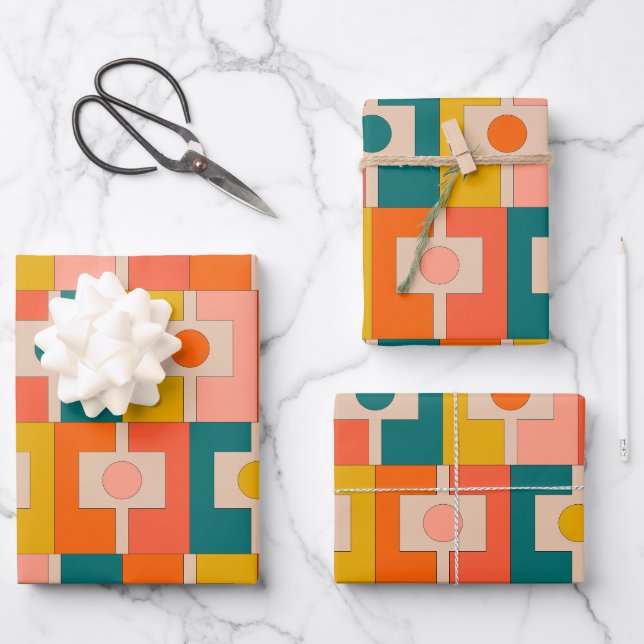 Mid Century Modern Rektangel Geometric Pattern Wrapping Paper Sheet (Front)
