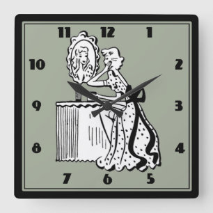 Mid-Century Modern Retro 50s  Ladies Boudoir Square Wall Clock