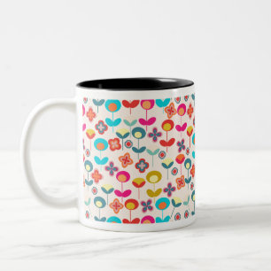 Mid-Century Modern   Retro 60s 70s Flower Pattern Two-Tone Coffee Mug