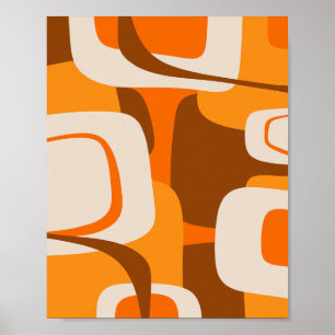 Mid Century Modern Retro Abstract 70s Orange Poster