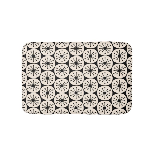 Mid Century Modern Retro Atomic Black and Cream Bath Mat (Front)