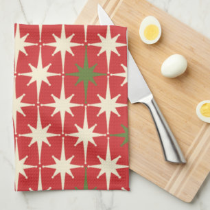 Mid Century Modern Retro Atomic Christmas Stars Tea Towel