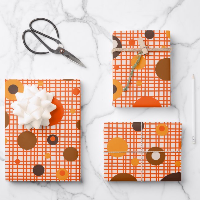 Mid Century Modern Retro Atomic Dot Pattern Wrapping Paper Sheet (Front)