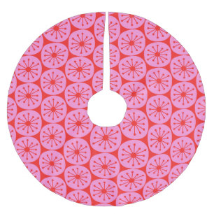 Mid Century Modern Retro Atomic Dots Pink and Red Brushed Polyester Tree Skirt