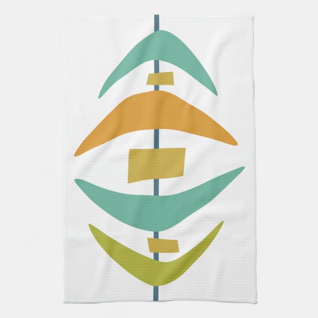 Mid Century Modern Retro Boomerang Tea Towel (Vertical)