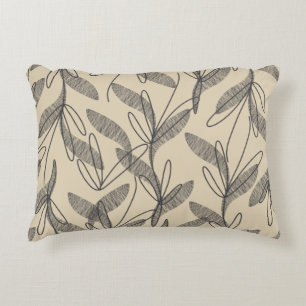 Mid Century Modern Retro Botanical Grey Beige Decorative Cushion