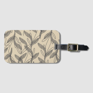 Mid Century Modern Retro Botanical Grey Beige Luggage Tag