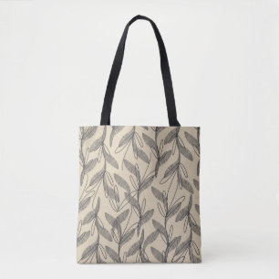 Mid Century Modern Retro Botanical Grey Beige Tote Bag