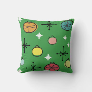 Mid Century Modern Retro Christmas Art Green Cushion