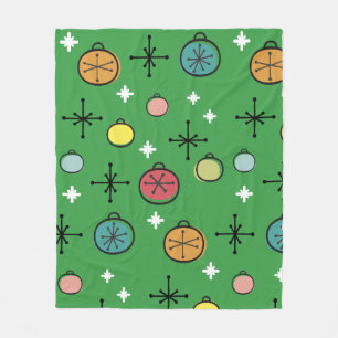 Mid Century Modern Retro Christmas Art Green Fleece Blanket
