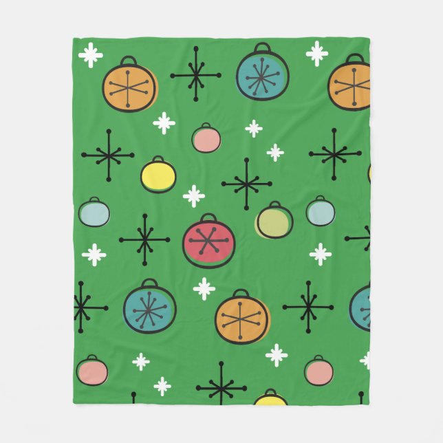 Mid Century Modern Retro Christmas Art Green Fleece Blanket (Front)