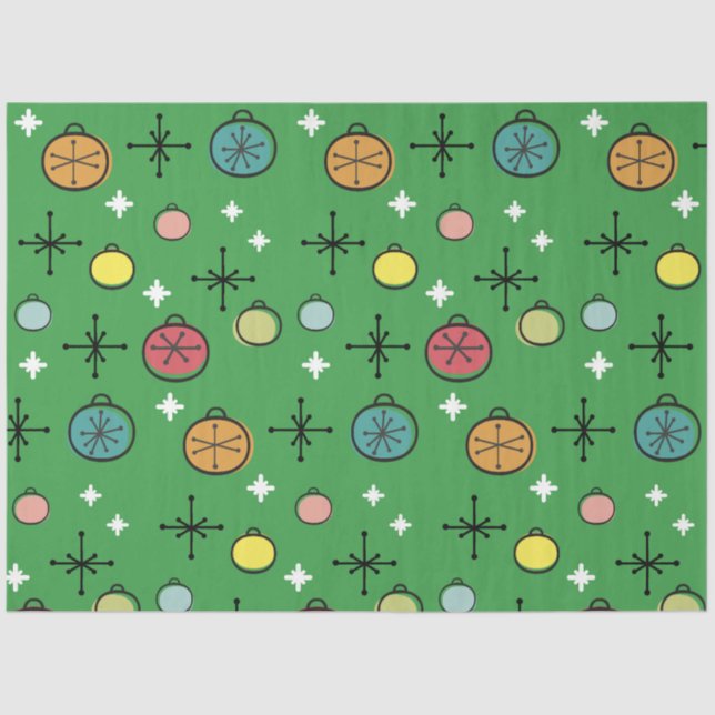 Mid Century Modern Retro Christmas Art Green Tissue Paper (Front)