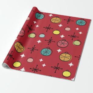 Mid Century Modern Retro Christmas Art Red Wrapping Paper