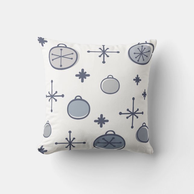 Mid Century Modern Retro Christmas Art Silver Cushion (Front)