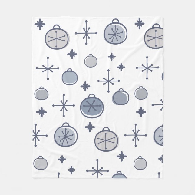 Mid Century Modern Retro Christmas Art Silver Fleece Blanket (Front)