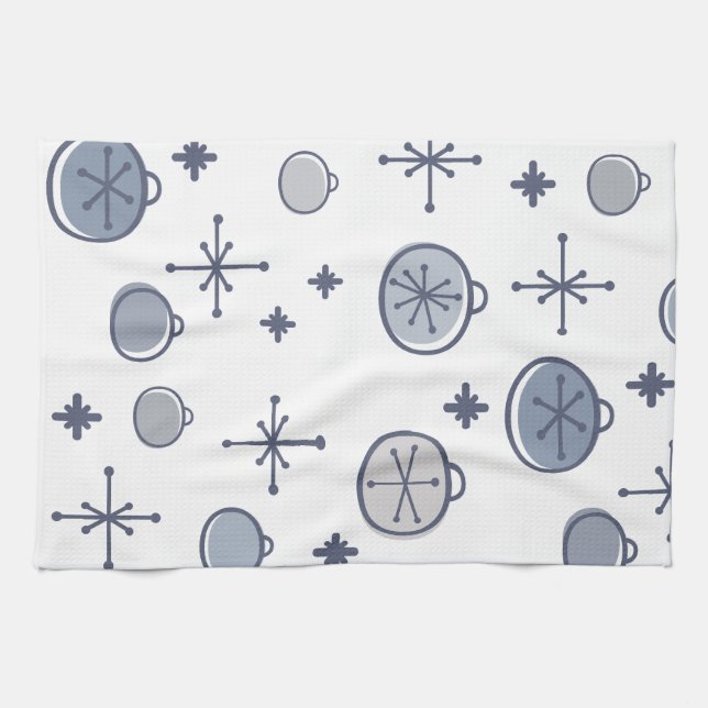 Mid Century Modern Retro Christmas Art Silver Tea Towel (Horizontal)