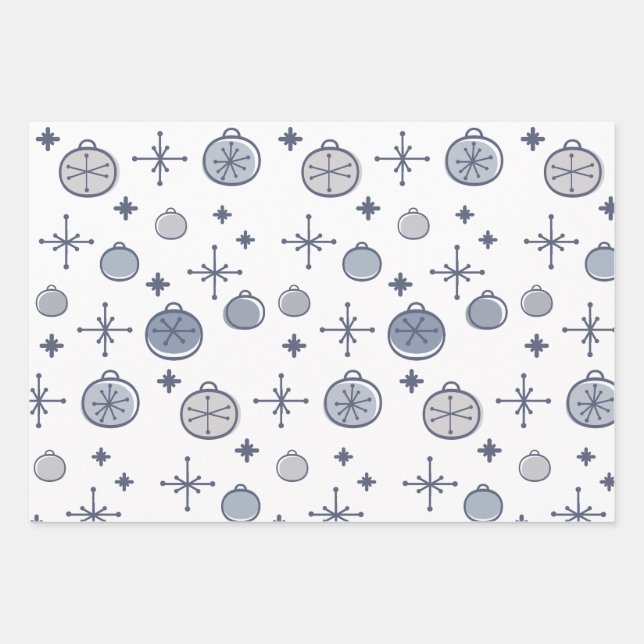 Mid Century Modern Retro Christmas Art Silver Wrapping Paper Sheet (Front)