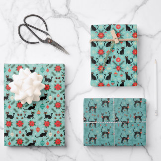 Mid Century Modern Retro Christmas Cat Gift Wrap