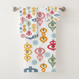 Mid Century Modern Retro Christmas Ornaments Bath Towel Set