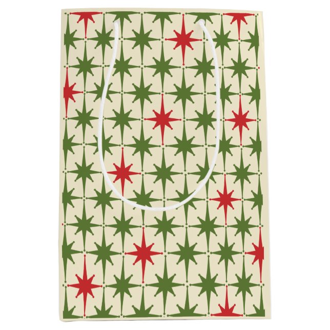 Mid Century Modern Retro Christmas Starbursts  Medium Gift Bag (Front)