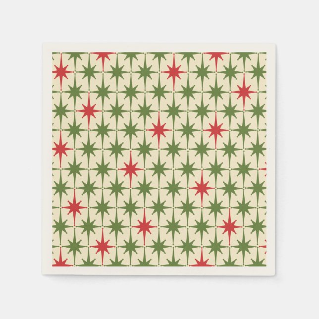 Mid-century Modern Retro Christmas Starbursts  Napkin (Front)