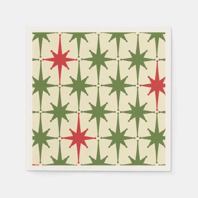 Mid-century Modern Retro Christmas Starbursts Napkin (Front)