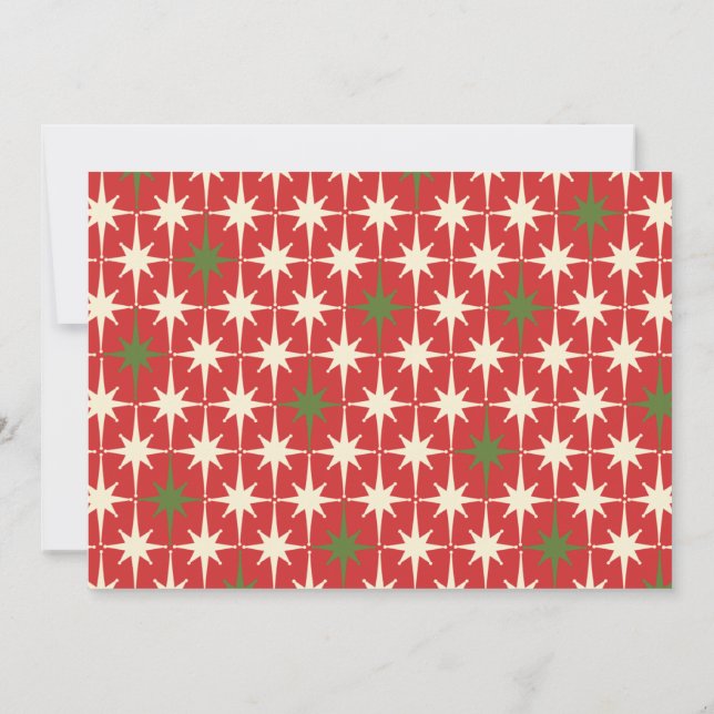 Mid-Century Modern Retro Christmas Starbursts Red Invitation (Back)