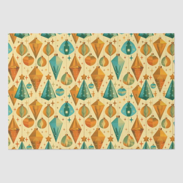Mid-Century Modern Retro Copper and Teal Christmas Tissue Paper (Front)