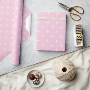 Mid century Modern Retro Cute Pink Atomic Stars Wrapping Paper