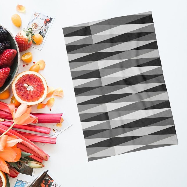 Mid Century Modern Retro Diamond Black White Grey Tea Towel (Creator Uploaded)
