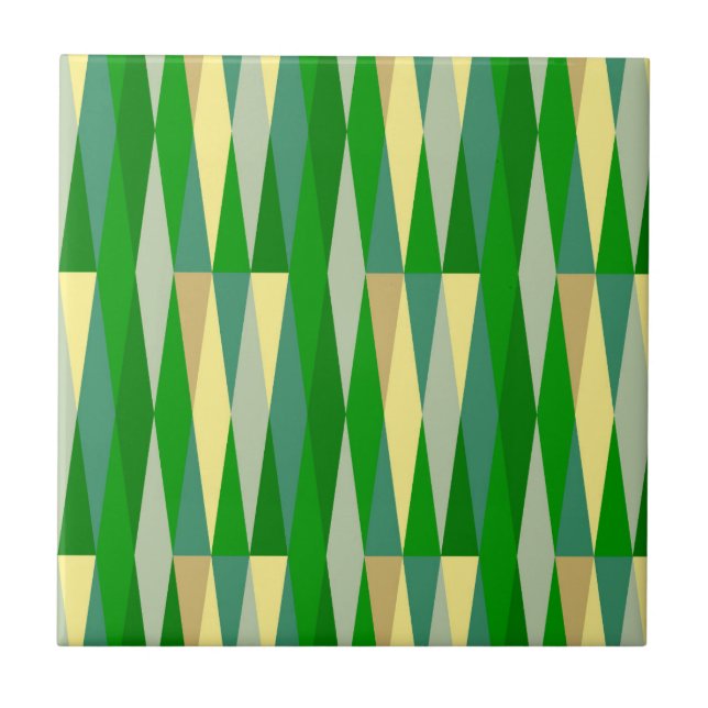 Mid Century Modern Retro Diamond Green Yellow Tile (Front)