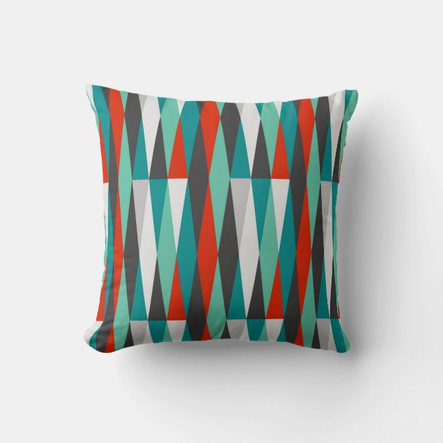 Mid Century Modern Retro Diamond Teal Aqua Red  Cushion (Front)