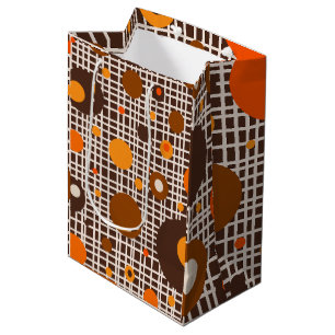 Mid Century Modern Retro Dots Pattern Brown Orange Medium Gift Bag