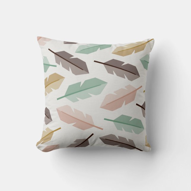Mid-Century Modern Retro Feathers Throw Pillow (Front)