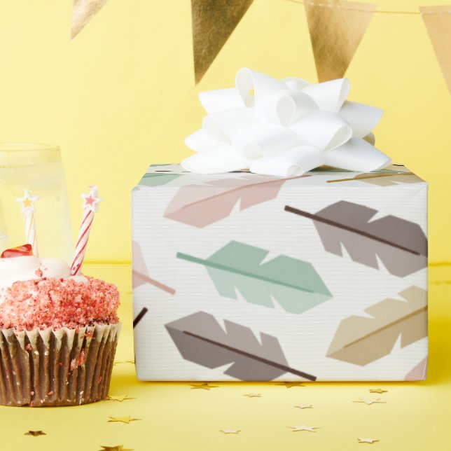 Mid-Century Modern Retro Feathers Wrapping Paper (Birthday Party)
