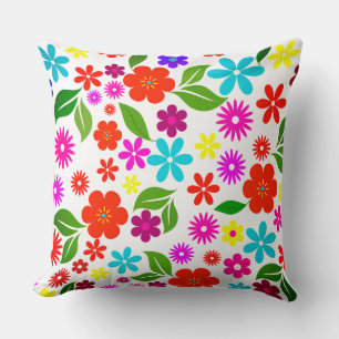 mid century modern retro floral colourful pattern cushion