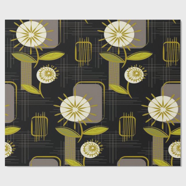Mid Century Modern, Retro, Floral Pattern Wrapping Paper (Flat)