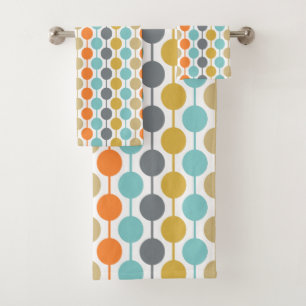 Mid-Century Modern Retro Geometric Circles Pattern Bath Towel Set