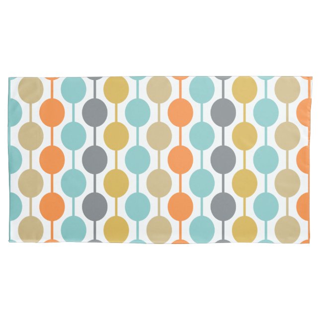 Mid-Century Modern Retro Geometric Circles Pattern Pillowcase (Front-Left)