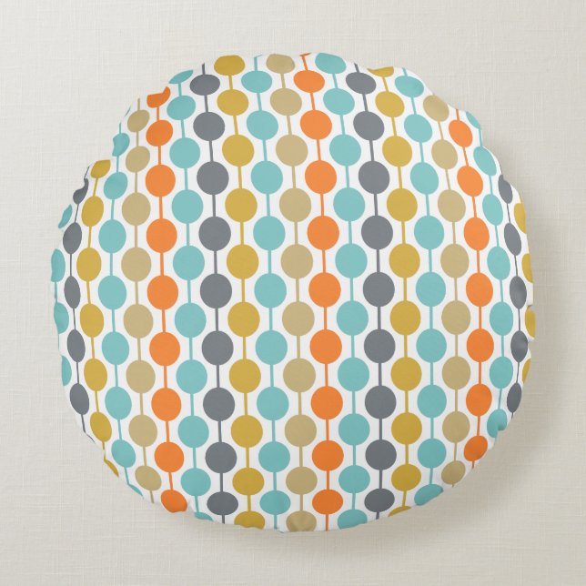 Mid-Century Modern Retro Geometric Circles Pattern Round Cushion (Front)