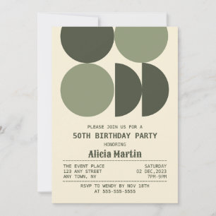 Mid Century Modern Retro Geometric Cream Birthday Invitation