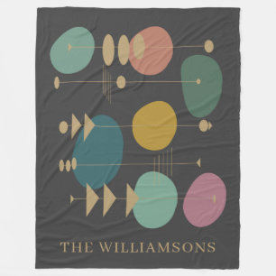 Mid Century Modern Retro Geometric Family Name Fleece Blanket